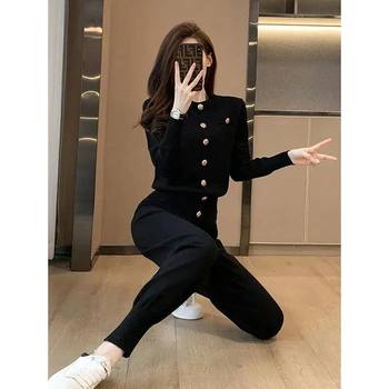 Tweed Style Black Suit for Women 2025 Spring & Fall High-End Fashion Foreign Style Slimming Look Casual Sports Two-Piece Set