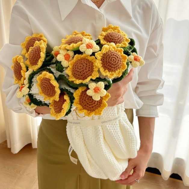 Finished Sunflower Bouquet Blanket Pastoral Blanket Handmade Woven Blossom Flower Blanket Rose Bouquet Blanket Wholesale Blanket