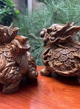 天然虎皮檀木金钱龙龟摆