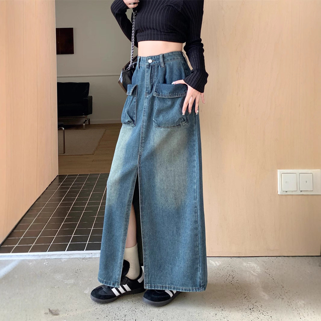 Womens High Waisted Denim Midi Skirt Stylish Elegant Trendy Perfect for Casual Outings Wholesale Available