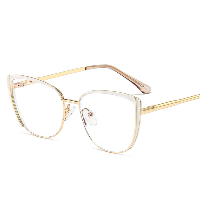 2025 New Women's Metal Glasses Frame Spring Leg Cat's Eye Export Plain Anti-blue Glasses Frame 9710