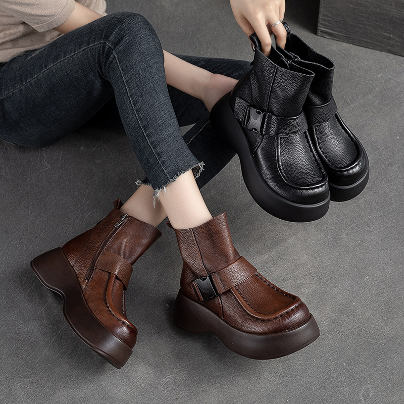 (Mới) Mã B2601 Giá 2670K: Giày Boot Cổ Thấp Nữ Huaidu Hàng Mùa Xuân Thu Đông Phục Cổ Cổ Điển Đế Cao Giày Dép Nữ Chất Liệu Da Bò G06 Sản Phẩm Mới, (Miễn Phí Vận Chuyển Toàn Quốc).