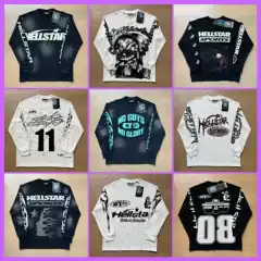 Cross-border foreign trade wholesale Hell Star letter LOGO portrait printing long sleeve T-shirt tide men and women couples loose long T