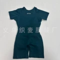 Pine green-short-sleeved jumpsuit