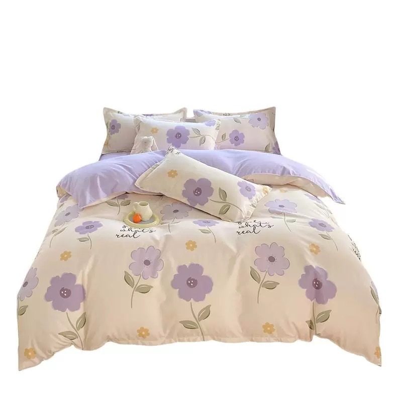 Category a Ins Style Four-Piece Set Pure Cotton Maternal and Infant Grade Brushed Small Fresh Thickeneded Bed Bed Sheets Quilt Cover Student Dormitory Three-Piece Set