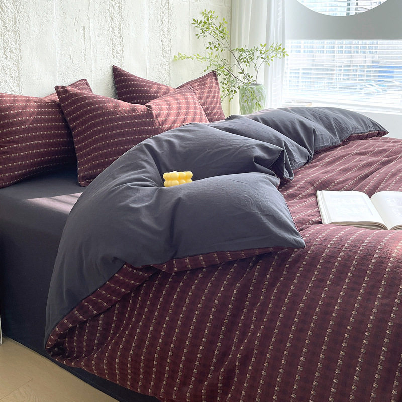 Pure Cotton Four-Piece Set Pure Cotton Yarn-Dyed Washed Cotton Quilt Cover 2025 New Bedding Three-Piece Set Bed Bed Sheets Quilt Cover