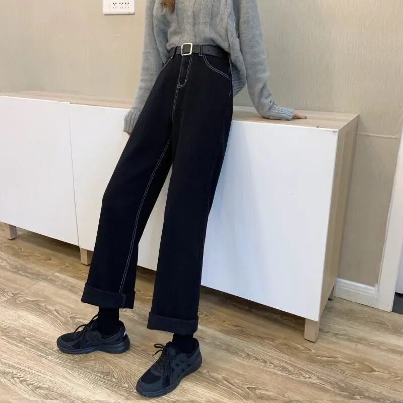 High Waisted Loose Fit Womens Jeans Slimming Casual Versatile Wide Leg Straight Leg Perfect for Students