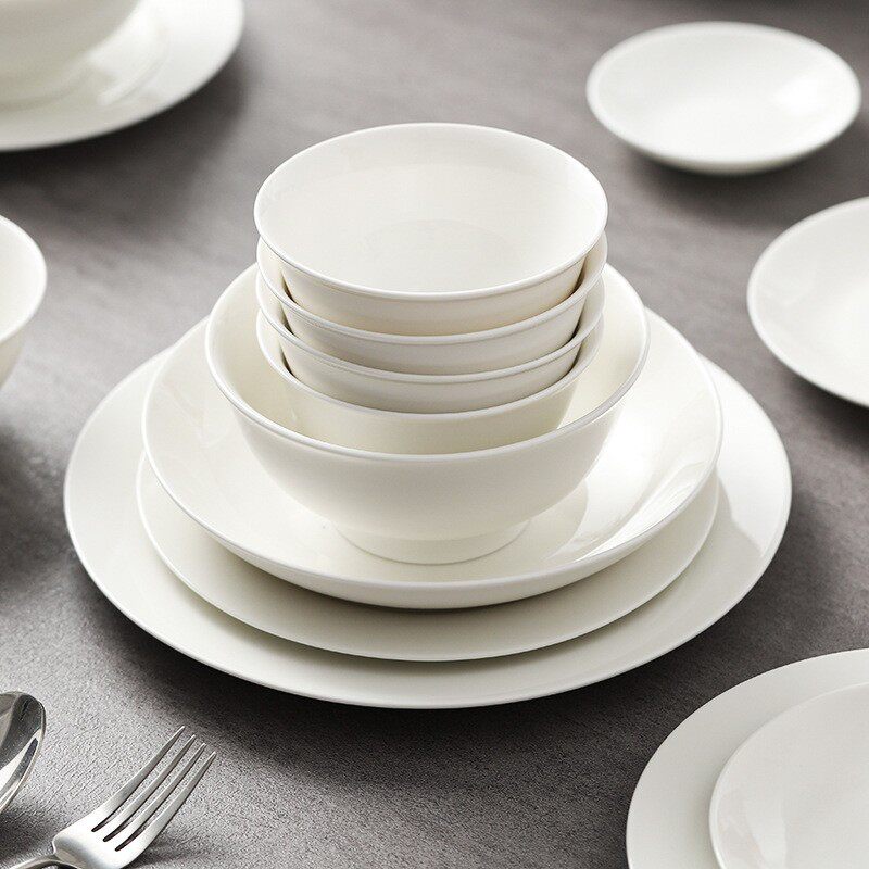 Pure White Bone Porcelain Bowl 4.5 Inch Dining Bowl White Ceramic Bowl 6 Inch Large Bowl Soup Bowl Household Noodle Bowl Hotel Catering