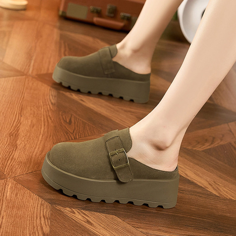 Sandal Birkenstock nữ đế dày mũi tròn, phong cách thoải mái — Xanh rêu, Kaki, Nâu lạc đà