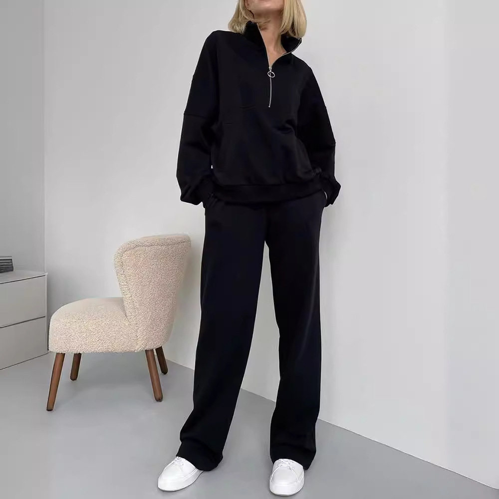 Womens Casual Zip Up Hoodie and Sweatpants Set Loose Fit Cotton Fabric Stylish Design Perfect for Everyday Wear