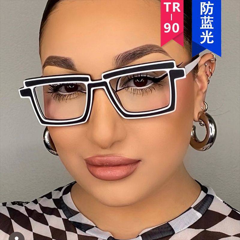 Kedun Two-Dimensional Flat Glasses Ins Square Anti-Blue Light Tr90 Eyeglass Frames Trendy and Fashionable Cross-Border European and American Internet Celebrity
