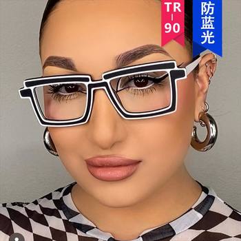Kedun Two-Dimensional Flat Glasses Ins Square Anti-Blue Light Tr90 Eyeglass Frames Trendy and Fashionable Cross-Border European and American Internet Celebrity