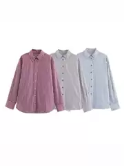 Foreign Trade Wholesale 2025 Autum Za Women's Fashion Versatile Stripesd Lapel Long-Sleeved Draped Shirt 4786261