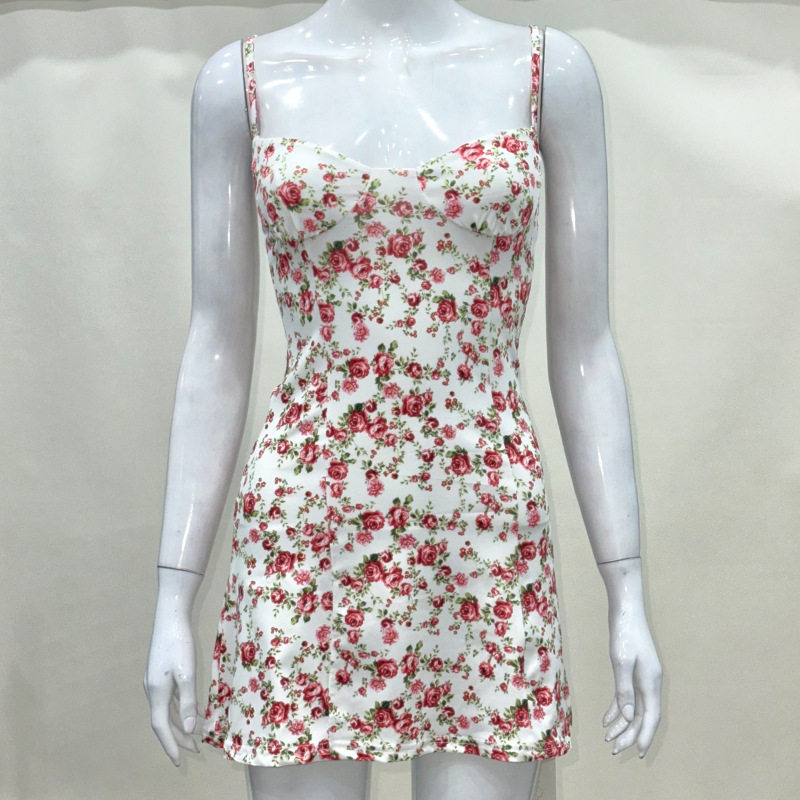 Summer Floral A Line Dress Low Cut Neckline Sleeveless Fresh Style Perfect for Casual Outings Wholesale Available