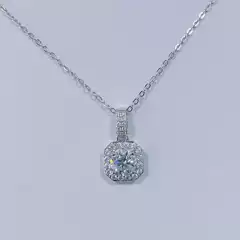 in stock S925 Sterling Silver Mosan Square Bag Necklace Women's Four-claw Pendant Luxury Light Luxury Clavicle Chain All-match Trendy