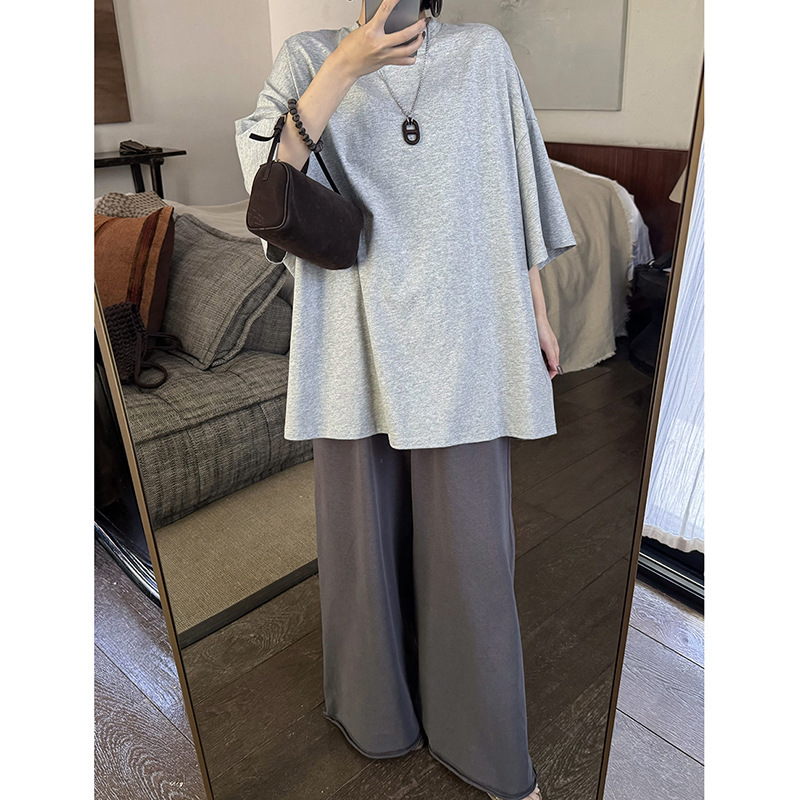 Áo thun nam cổ tròn cotton dệt kim thoáng mát dáng rộng — Xám đá, Xám nhung sương mù, Xanh lam đêm sao