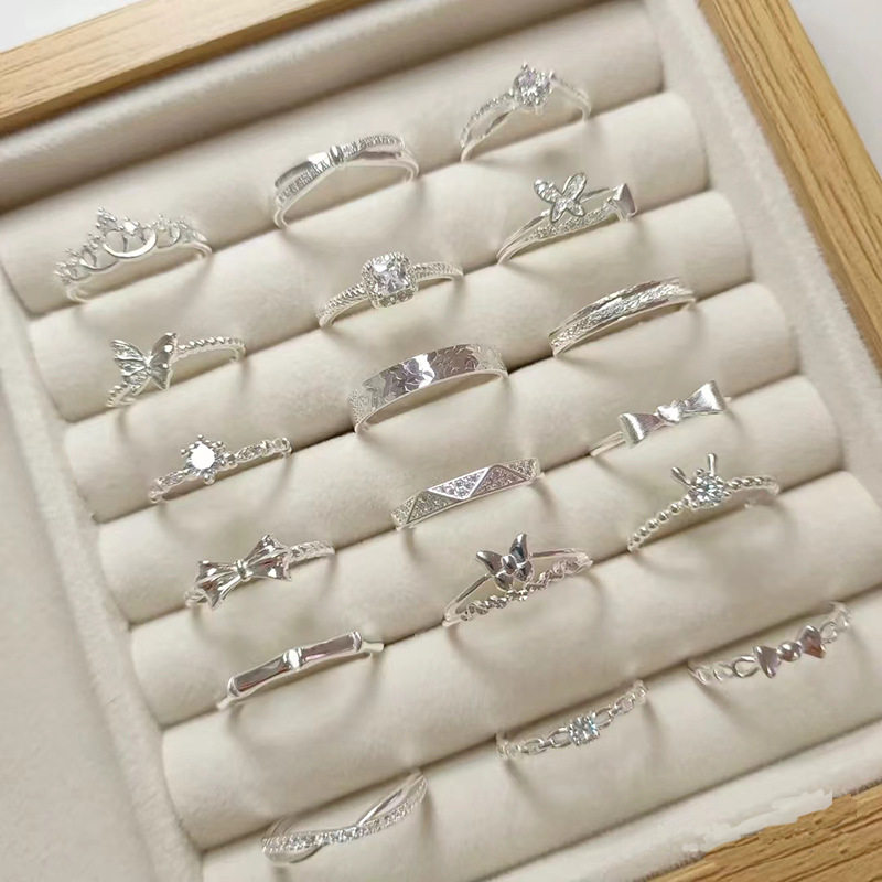 2025 New Index Finger and Middle Finger Personalized Ins Trendy Japanese and Korean Adjustable Finger Simple Mix and Match Plain Silver Ring for Women