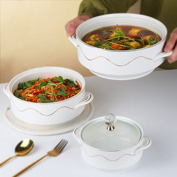 Binaural Ceramic Soup Bowl Nordic Household Noodle Bowl Large Bowl Tableware ins Japanese Style Tableware Instant Noodle Bowl Binaural Bowl with Lid