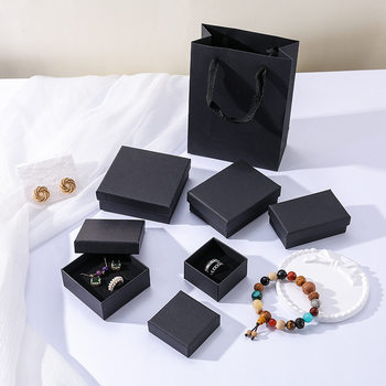 Black jewelry packaging box manufacturers in stock ring earring necklace pendant simple solid color jewelry gift box high