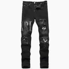 Cross-Border European and American Internet Celebrity Popular American Street Hip-Hop Trendy Ripped High Street Slim Fit Skinny Jeans for Men