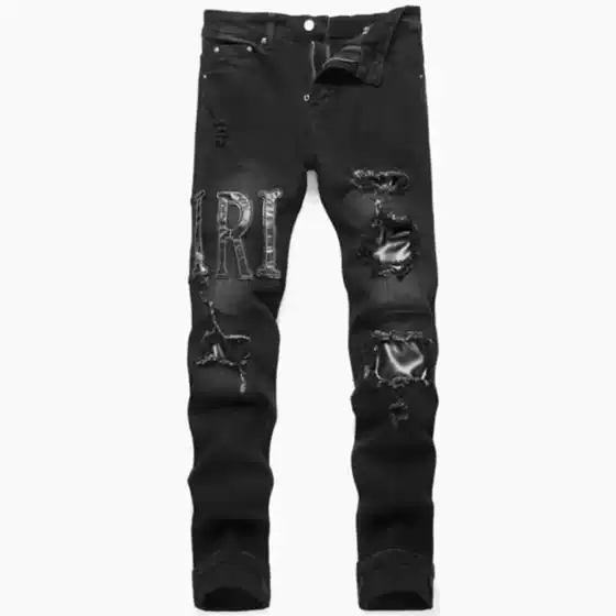 Cross-Border European and American Internet Celebrity Popular American Street Hip-Hop Trendy Ripped High Street Slim Fit Skinny Jeans for Men
