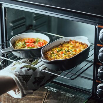 Rectangular Ceramic Baking Pan Oven Cheese Baked Rice Bowl Household Baking Double-Eared Baking Bowl Microwave Oven Plate