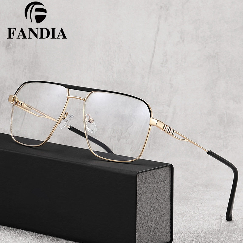 91370 Cross-Border Fashion Men's Anti-Blue Light Glasses Slingshot Gold Wire Frame Metal Export Optical Glasses Can Be Equipped with Glasses