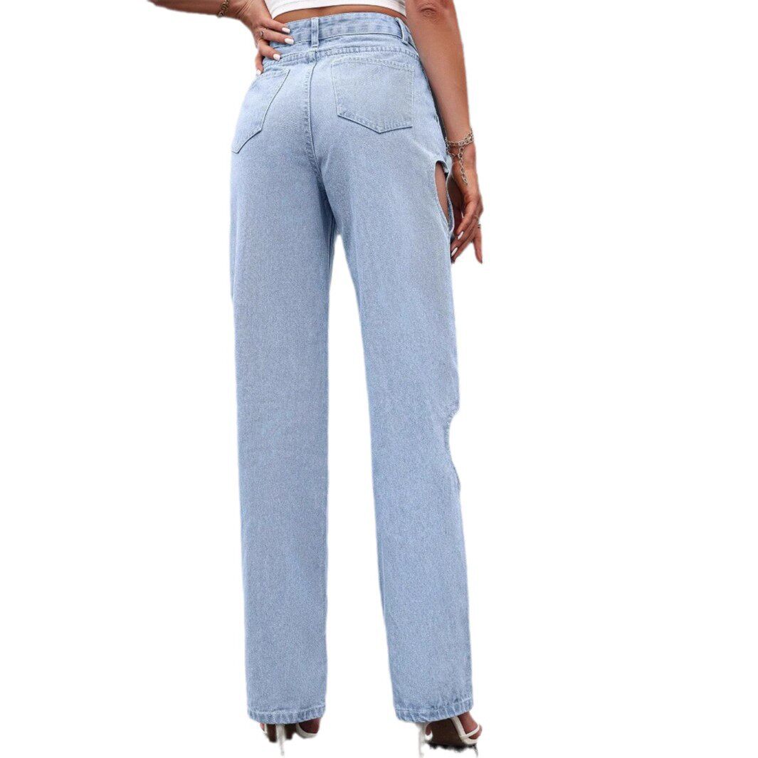 High Waisted Wide Leg Jeans Vintage Style Distressed Design Loose Fit Casual Wear for Women Wholesale Available