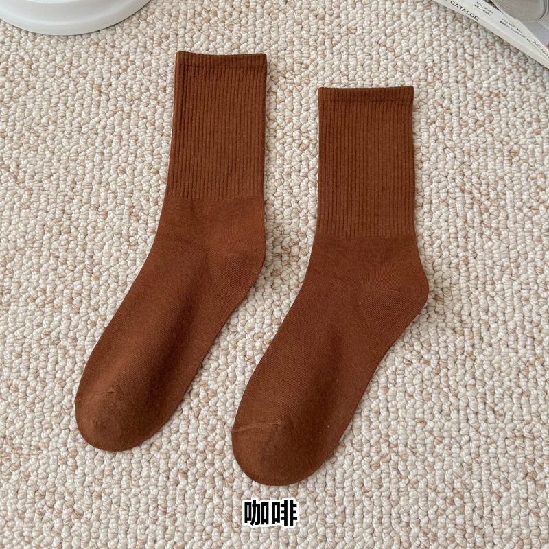 彩色袜子女长筒袜四季款ins潮流糖果色马卡龙中筒袜学生运动棉袜