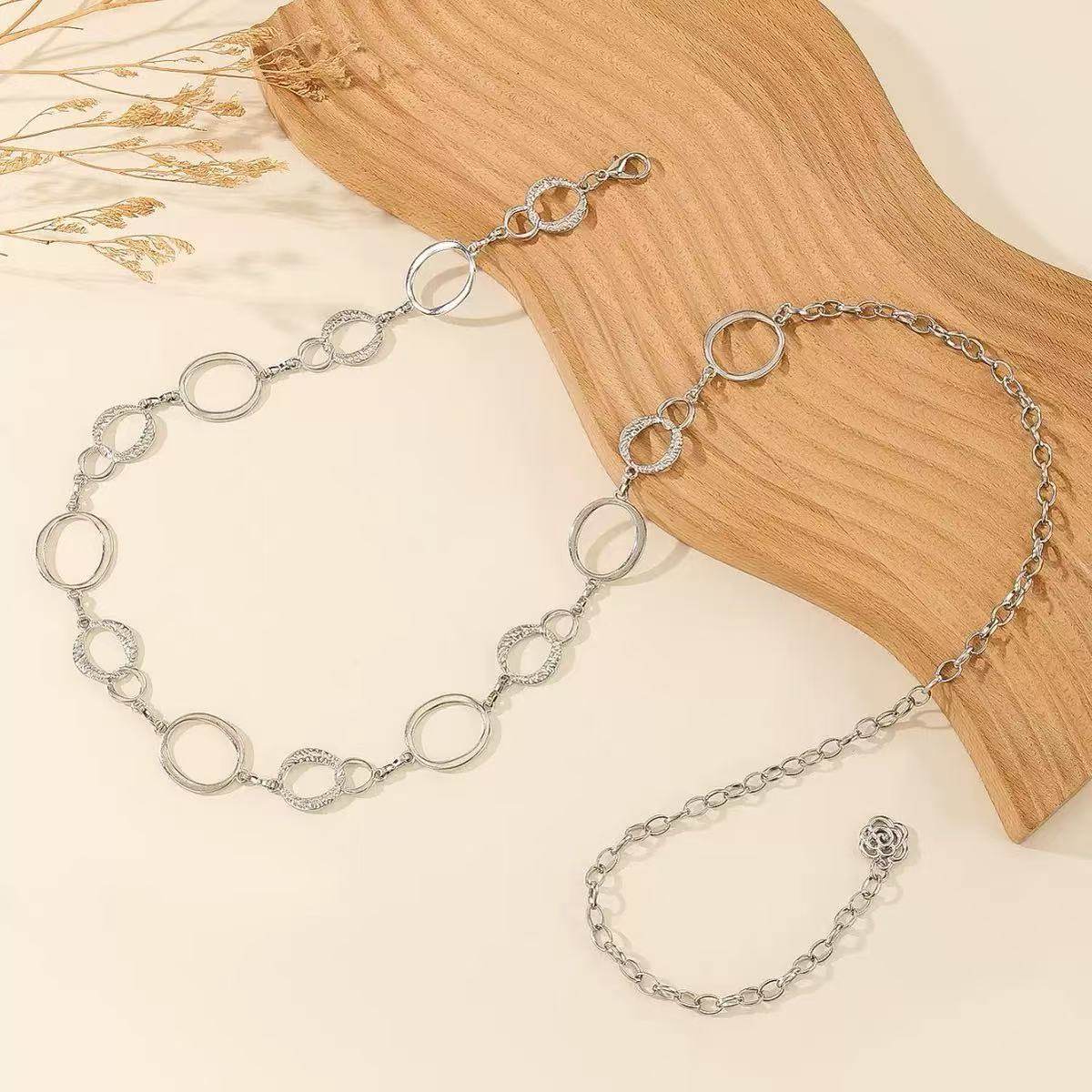 New Exquisite European and American Figure-Eight Circle Metal Ring Women's Waist Chain Simple and Fashionable Waist Accessories