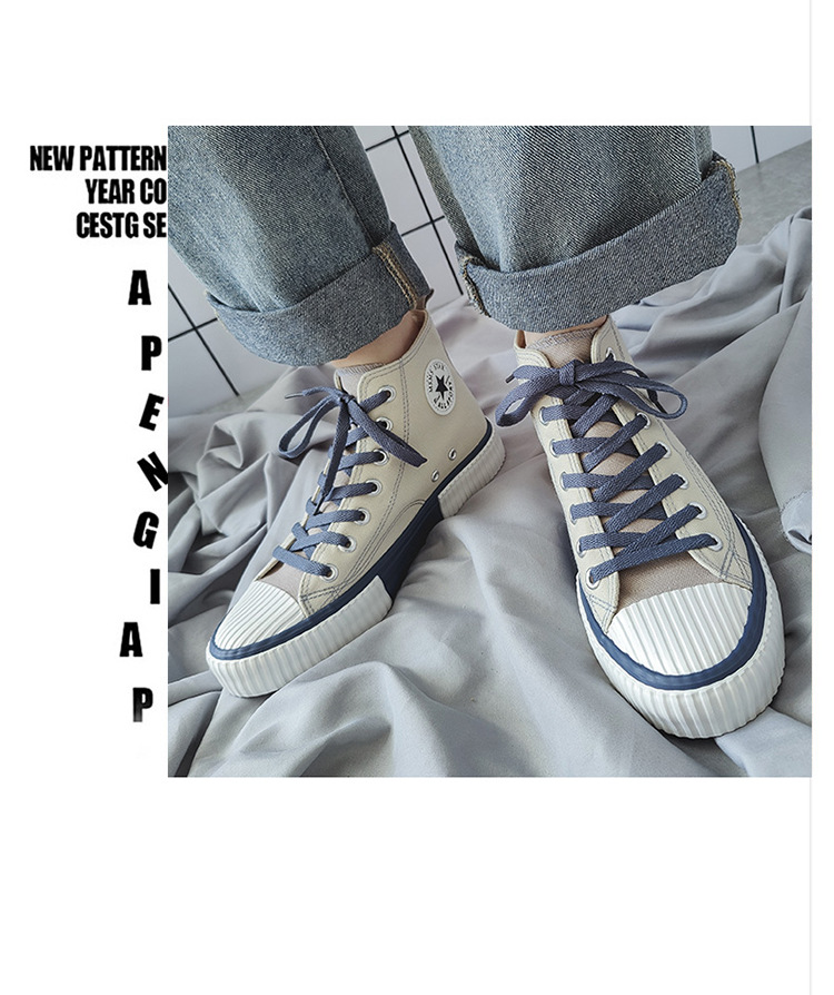 Spring New High-Top Canvas Shoes for Men Ins Hong Kong Style Trendy Breathable Couple Casual Sneakers Student Cloth Shoes 41 undefined