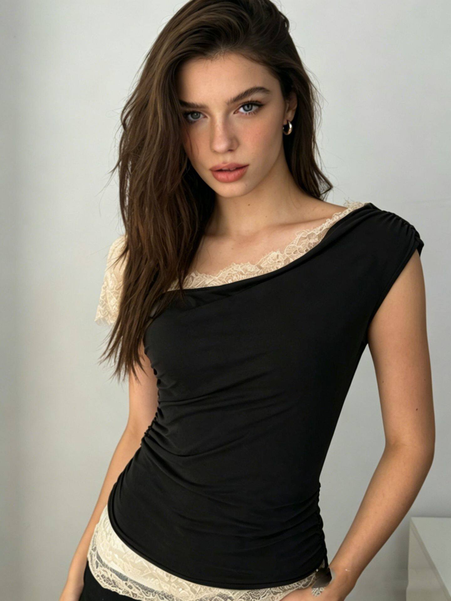 Summer Womens Lace Panel Off Shoulder Short Sleeve T Shirt Comfortable Fit Solid Color Casual Style Wholesale