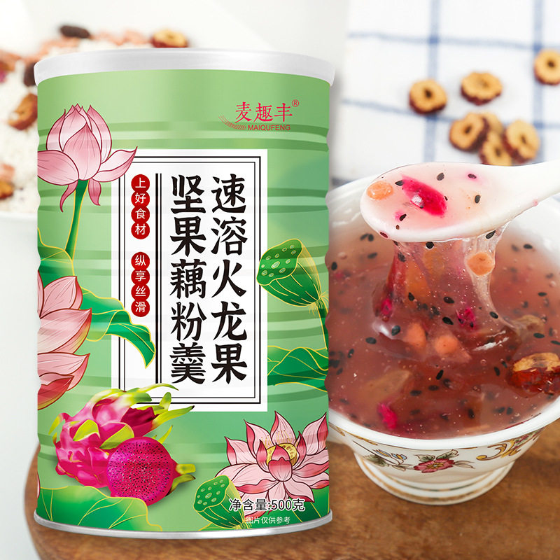Macquefeng instant pitaya nut lotus root starch soup Qiya seed instant nut fruit soup instant meal 500g