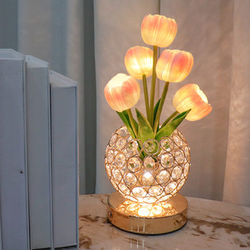 Tulip Nightlight Light Light Luxury Decorative Table Lamp Bedroom Bedside Lamp European Crystal Atmosphere Lamp Valentine's Day Gift