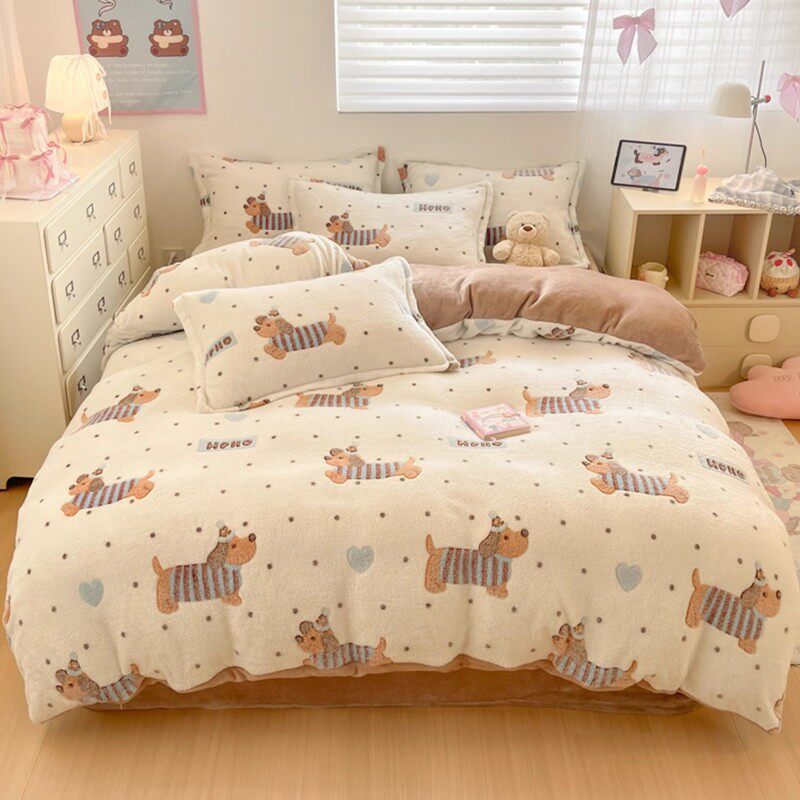 Winter Double-Sided Thickeneded Milk Coral Velvet Quilt Cover Single Piece Fleece-Lined 150X200 Flannel Quilt Cover Three or Four Piece Set