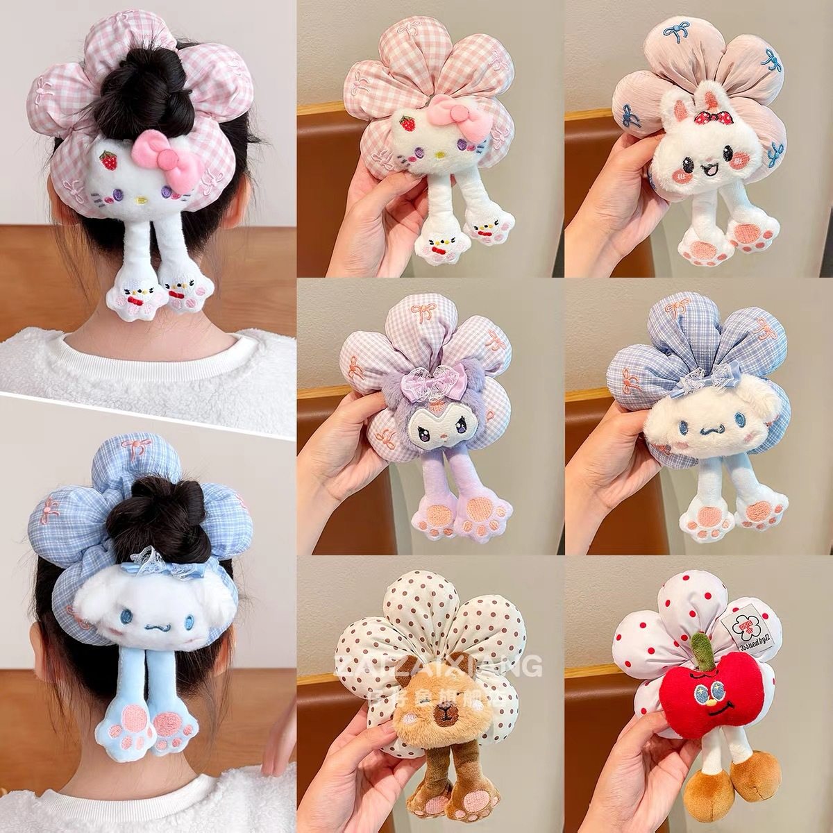 Kuromi Flower Scrunchie Children's Cute Hair Tie for Girls New Bun Hair Band Hair Rope Hair Accessory