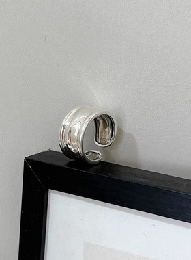 原创设计s925纯银韩国东大门复古街戒指几何宽边开口指环食指戒女