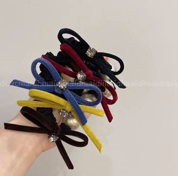Korean New Autum Velvet Bow Exquisite Colorful Ponytail Hair Accessories Hair Band Pearl Comfortable Ball Hair Accessories