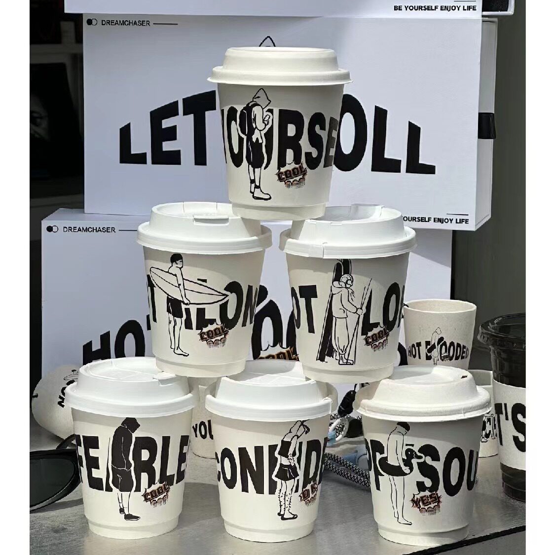 Internet Red Creative Personality Paper Cup Fashionista Coffee Milk Tea Take-out Packaging Double-layer Thickened Heat Insulation Anti-scalding Paper Cup