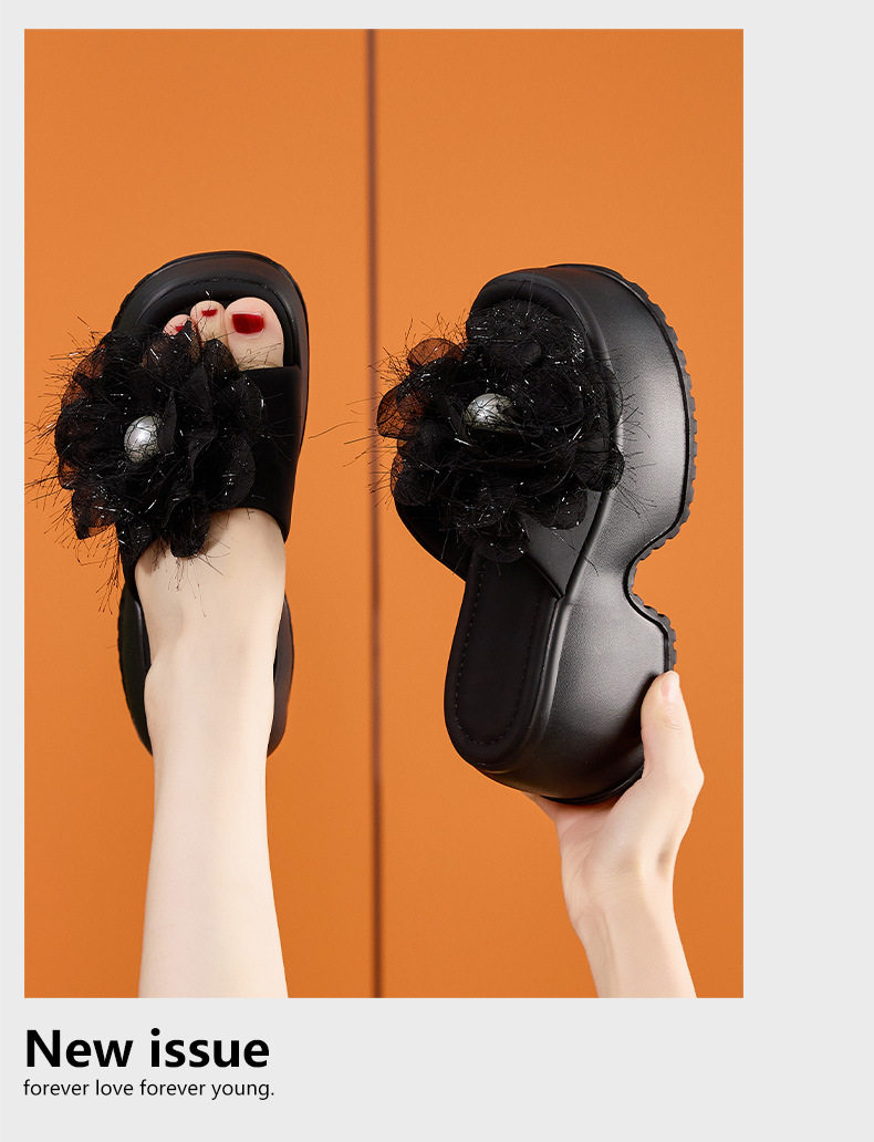 Dép sandal nữ quai chữ V đơn giản mùa hè — Len sạch, Đen chi tiết 12