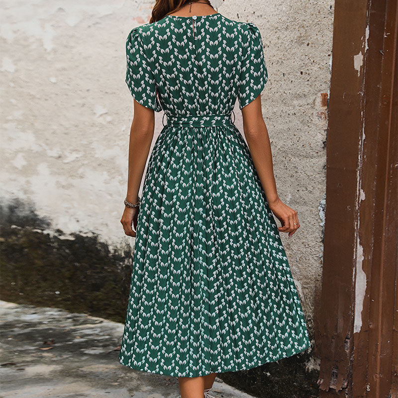 Floral Print Summer Dress with Belt Casual Trendy Comfortable Perfect for Vacation or Daily Wear Wholesale Available