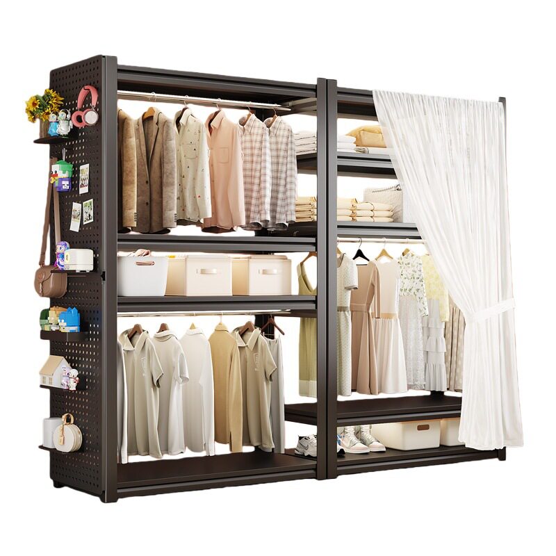 Shelf-Type Wardrobe Simple Assembly Perforated Board Coat Rack Bedroom Rental House Clothes Rack Steel Clothes Storage Rack