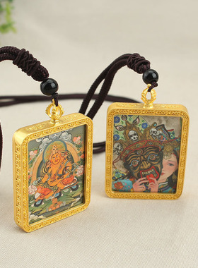 藏式合金唐卡八大守护项链吊坠十二生肖扎基拉姆黄财景区复古饰品