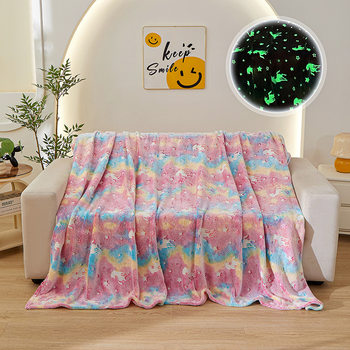 New Luminous Rainbow Unicorn Pegasus Star Flannel Coral Velvet Blanket Bedroom Dormitory Office Multi-Function