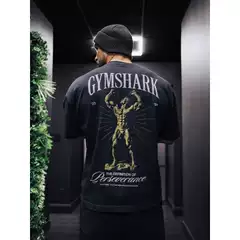Gymshark Men's Sports T-Shirt Shark American Fashion Brand Dumbbell Popular Sports Fitness 305g Heavy Cotton t