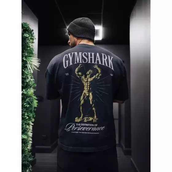 Gymshark Men's Sports T-Shirt Shark American Fashion Brand Dumbbell Popular Sports Fitness 305g Heavy Cotton t