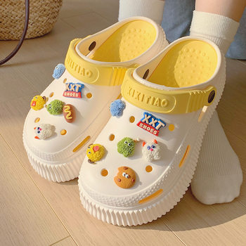 Fashion three-dimensional cartoon soft bottom closed toe hole shoes thick bottom height increasing Outdoor Women's summer seaside beach sandals