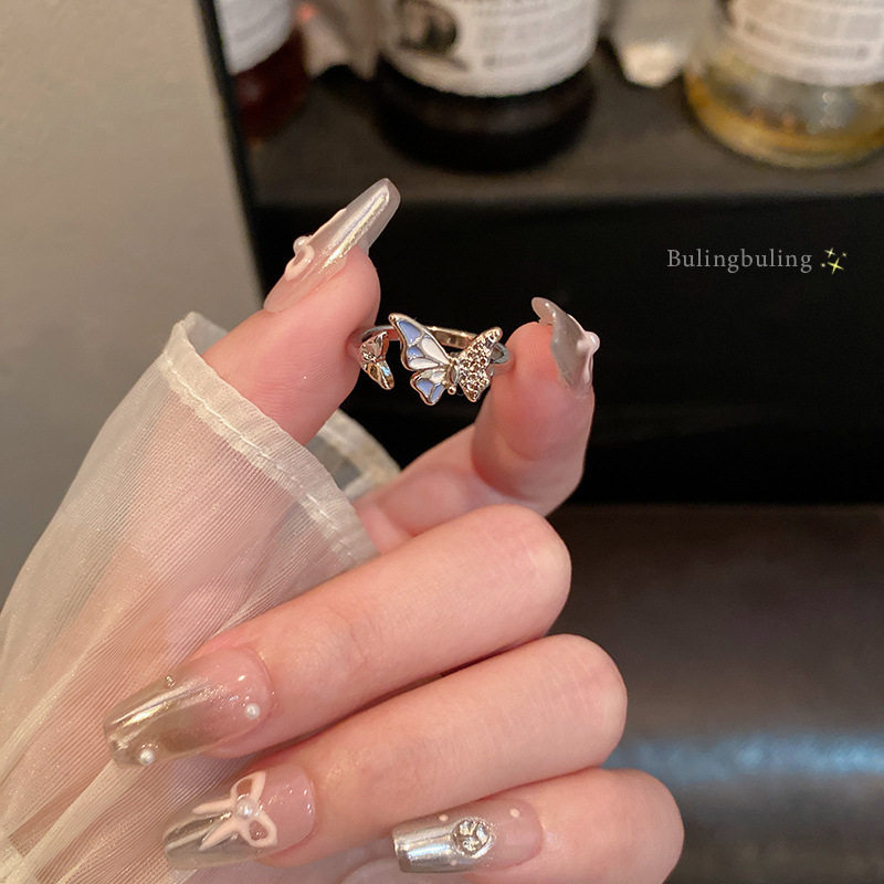 韩系精致锆石素圈戒指女开口可调节食指戒轻奢小众个性设计感指环