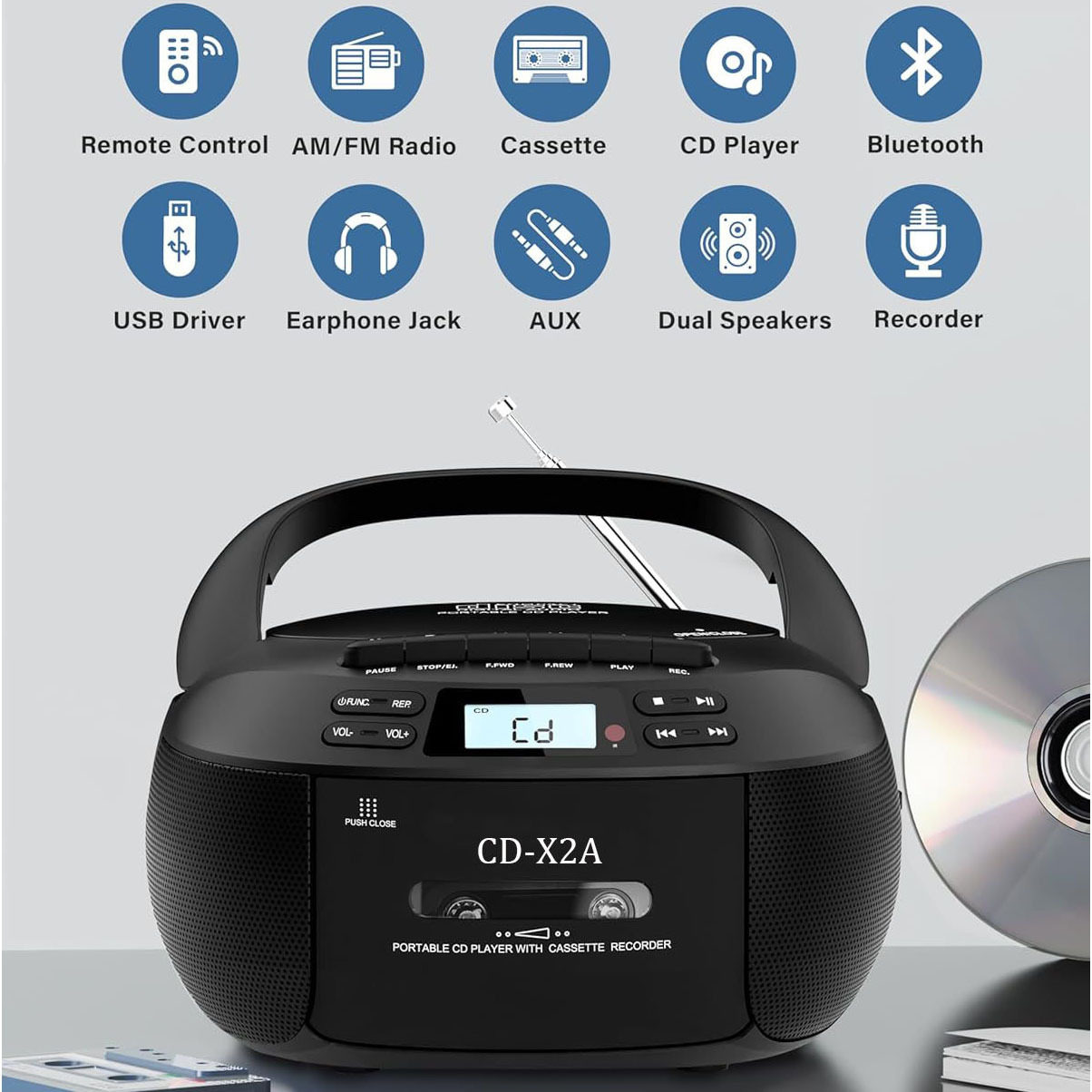 Amazon Foreign Trade Cd Boombox Stereo Bluetooth Am/Fm Radio Cassette Tape Player Cd Player