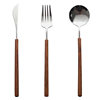 Japanese-style pear wooden handle western tableware knife, fork and spoon three-piece set 304 stainless steel household spoon fork